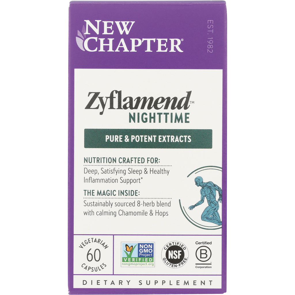 NWC281 | New Chapter Zyflamend Nighttime supplement box front showing product name, 60 vegetarian capsules and certification logos - Thumbnail
