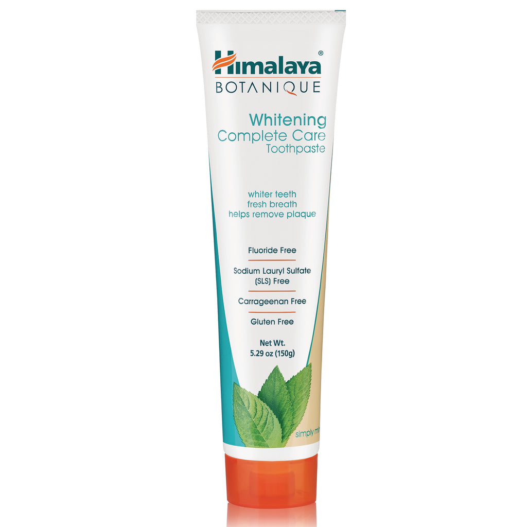 HHH056 | Himalaya Botanique Whitening Complete Care toothpaste tube with mint leaves graphic and fluoride free labeling - Thumbnail
