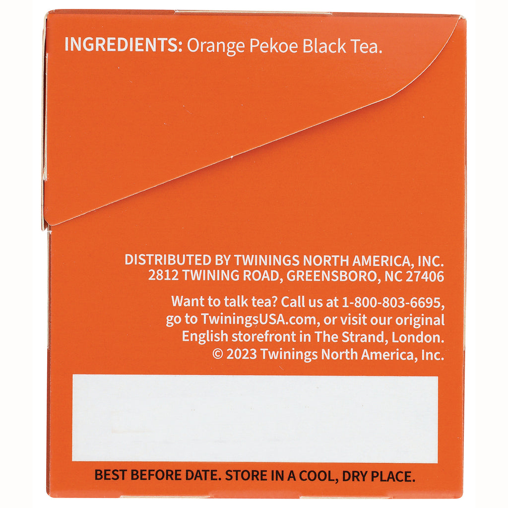 TWN005 | Back panel with INGREDIENTS: Orange Pekoe Black Tea; storage instructions and distributor info - Thumbnail