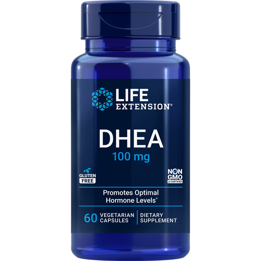 LE324 | Blue Life Extension DHEA 100 mg supplement bottle, 60 vegetarian capsules - Thumbnail