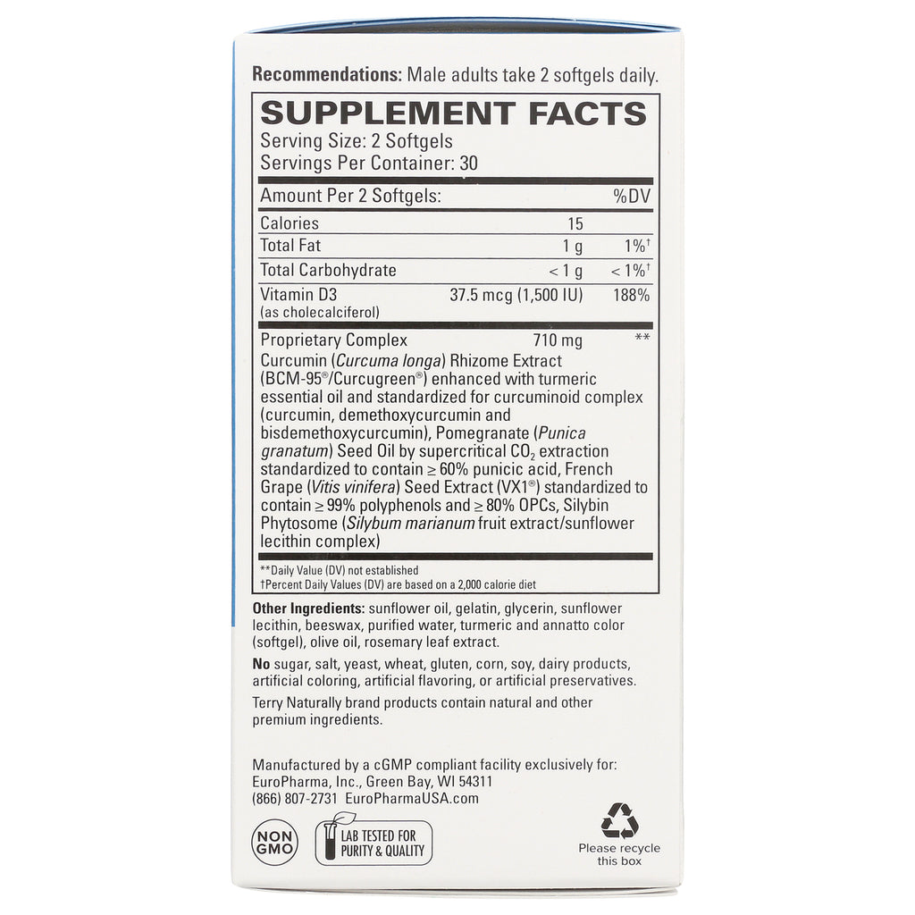 EUR043 | back panel showing SUPPLEMENT FACTS label, serving size, ingredients and manufacturer details - Thumbnail