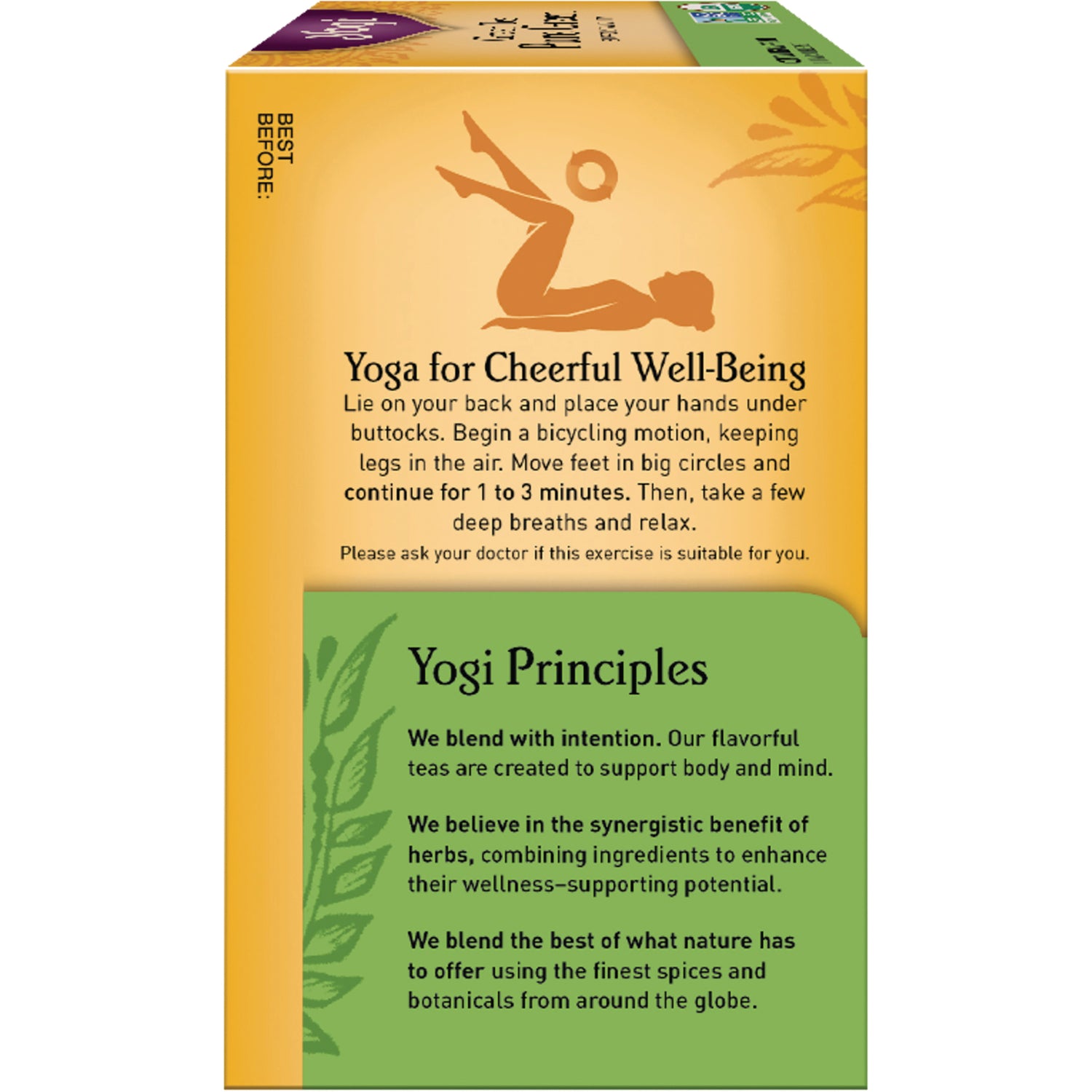 AHW009 | Yoga for Cheerful Well-Being and Yogi Principles text with reclining figure illustration