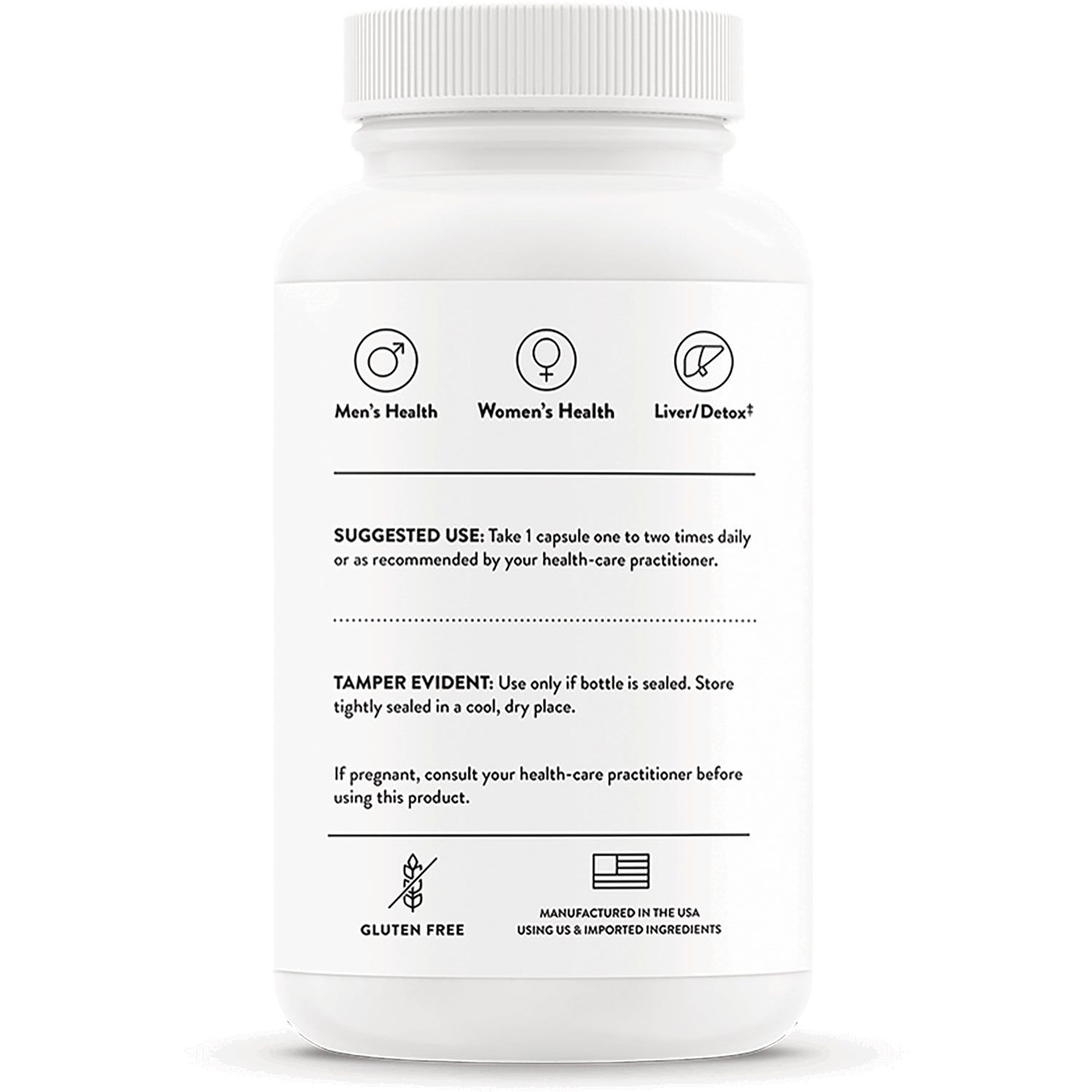 TRN025 | Back label with suggested use, tamper evident info, gluten free, and manufactured in the USA