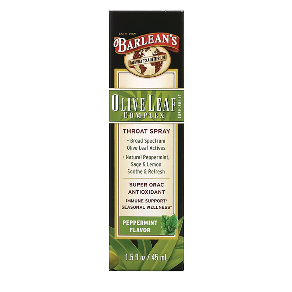 BAR058 | Barlean's Olive Leaf Complex throat spray peppermint flavor box front 1.5 fl oz - Thumbnail