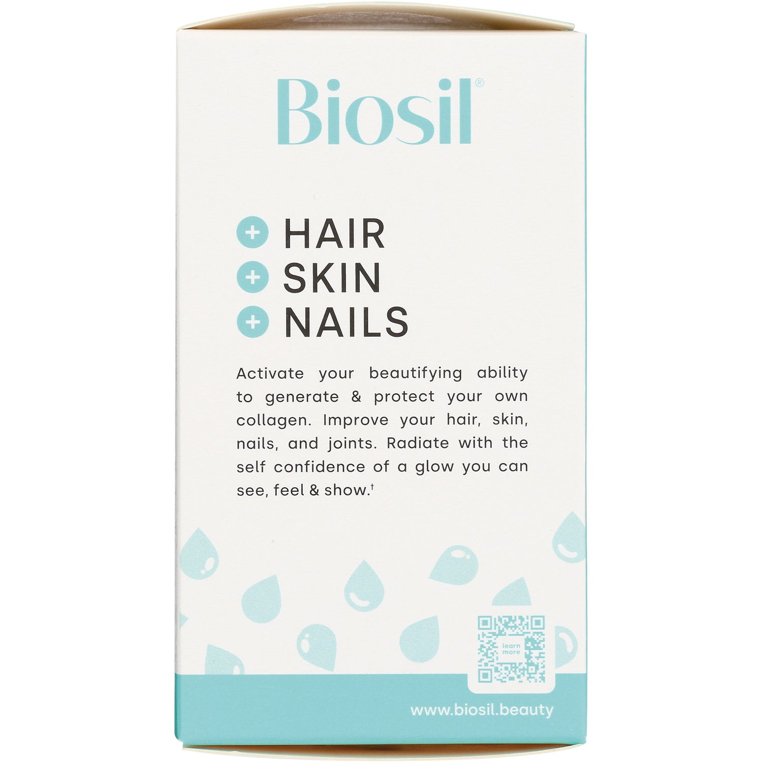 NFC054 | Biosil product infographic listing benefits + HAIR + SKIN + NAILS with brief description and QR code