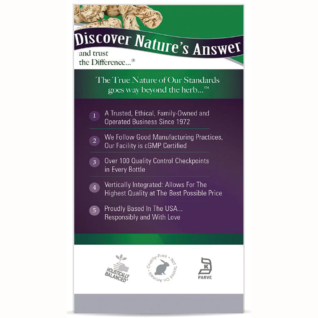 NAT147 | back panel listing quality standards with five numbered claims about family-owned business, cGMP, 100+ checkpoints, USA - Thumbnail