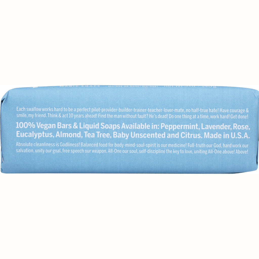DRB018 | back of blue soap wrapper showing product information and text 100% Vegan Bars & Liquid Soaps Available in Peppermint, Lavender, Rose - Thumbnail
