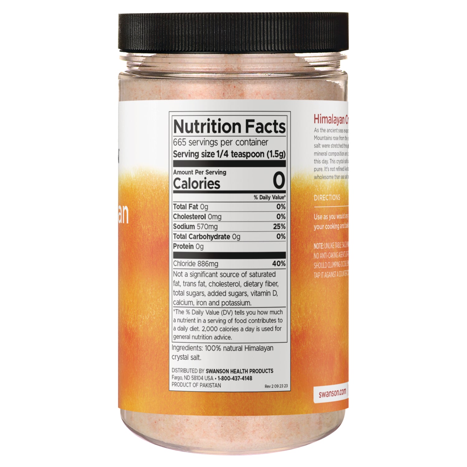 SWU403 | Back label with Nutrition Facts, ingredients and directions for Himalayan crystal salt