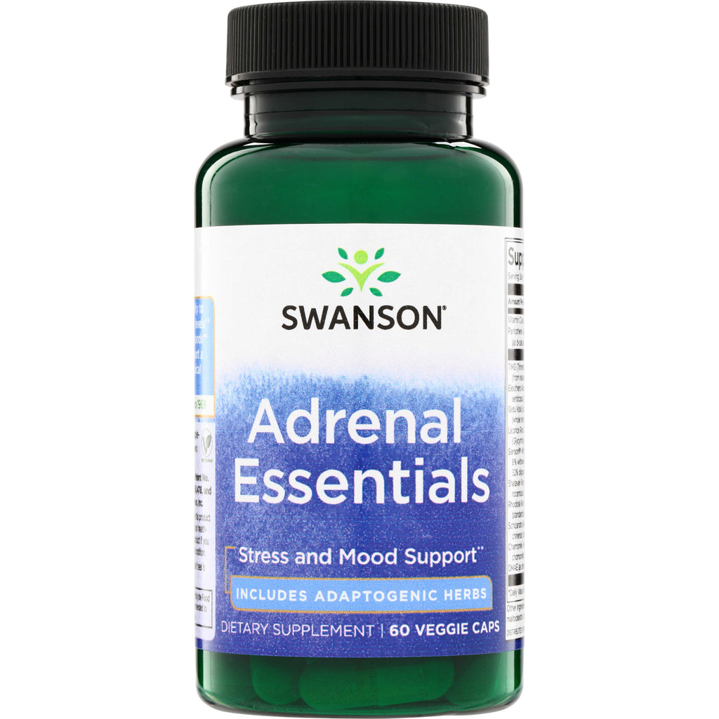 SWC086 | Swanson Adrenal Essentials supplement bottle, Stress and Mood Support, Includes Adaptogenic Herbs, 60 veggie caps - Thumbnail