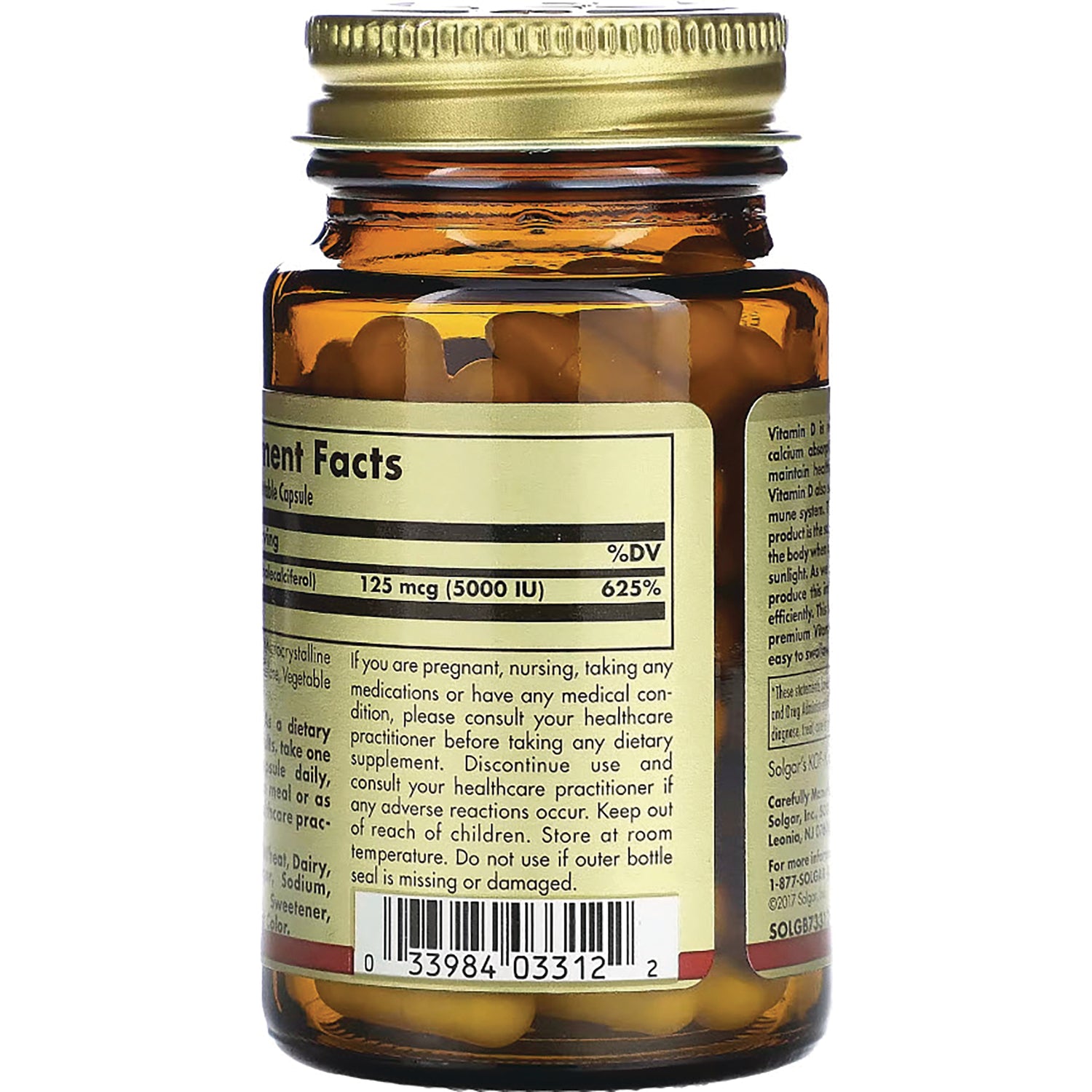 SLG247 | back label showing supplement facts panel, warning text, and barcode on amber supplement bottle