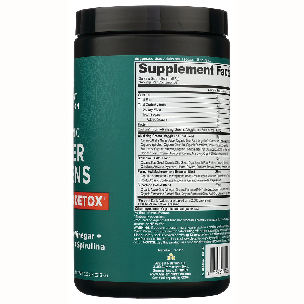 ATN110 | Back of green supplement jar showing Supplement Facts panel, ingredient list and barcode - Thumbnail