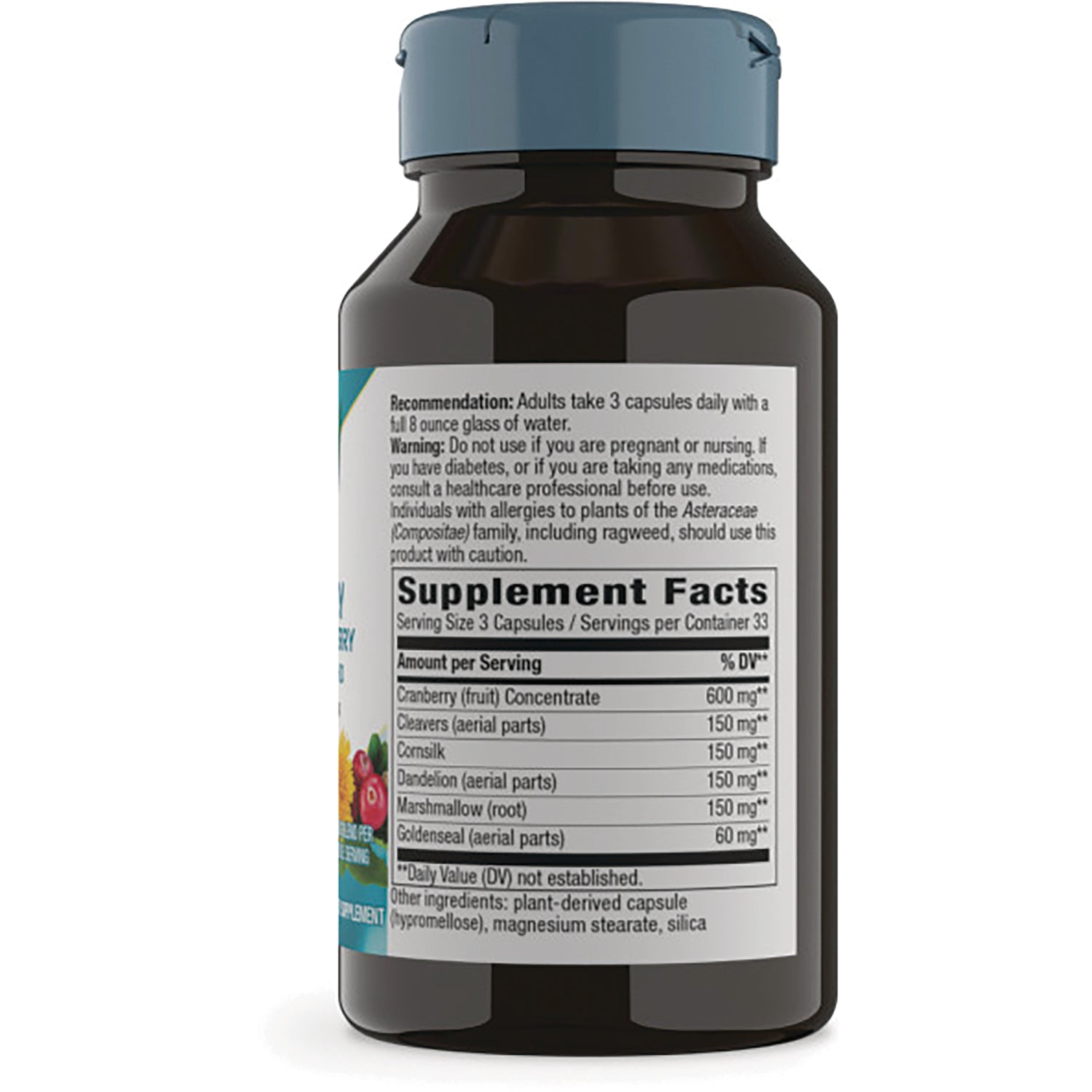 NW951 | Back of brown supplement bottle showing Supplement Facts label, ingredients and warnings