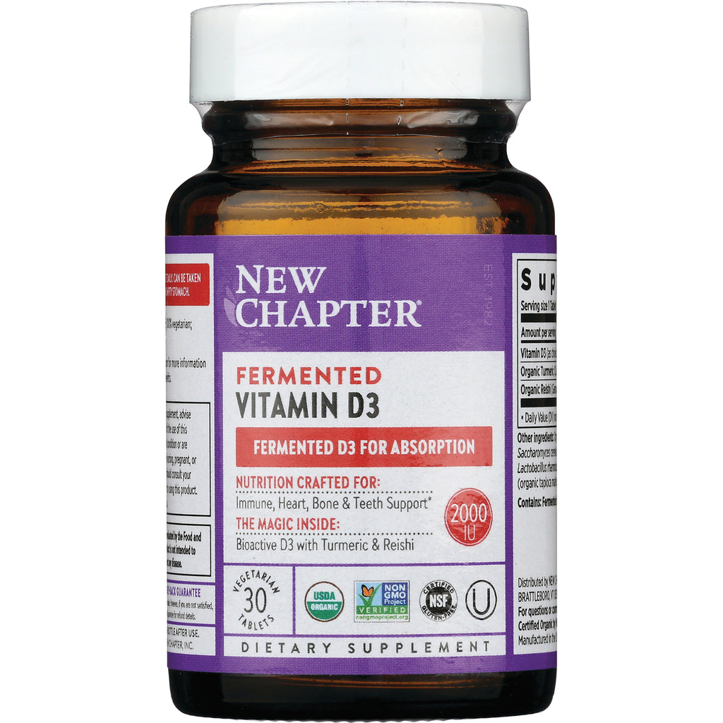 NWC341 | New Chapter fermented Vitamin D3 bottle front label showing 2000 IU and 30 vegetarian tablets - Thumbnail
