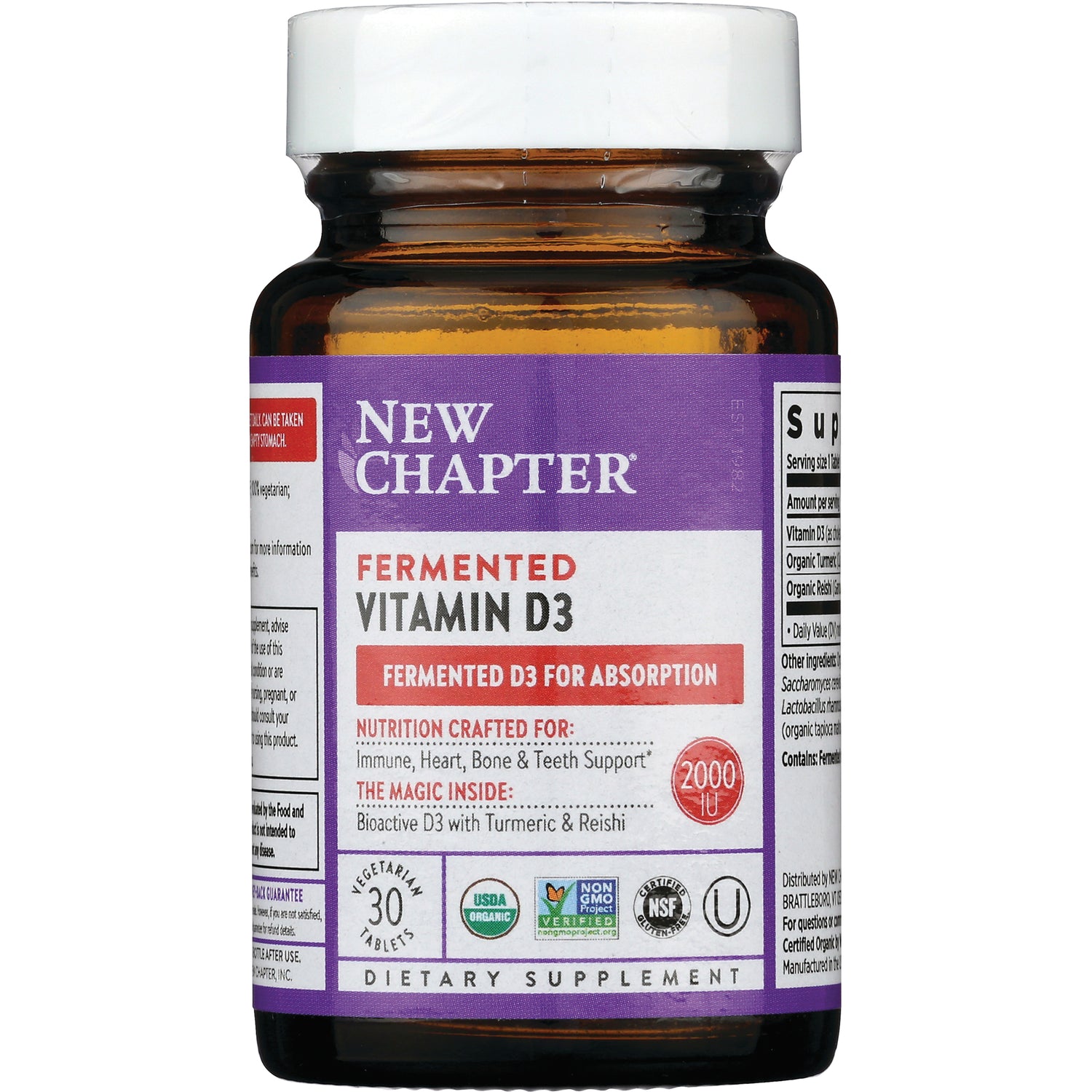 NWC341 | New Chapter fermented Vitamin D3 bottle front label showing 2000 IU and 30 vegetarian tablets