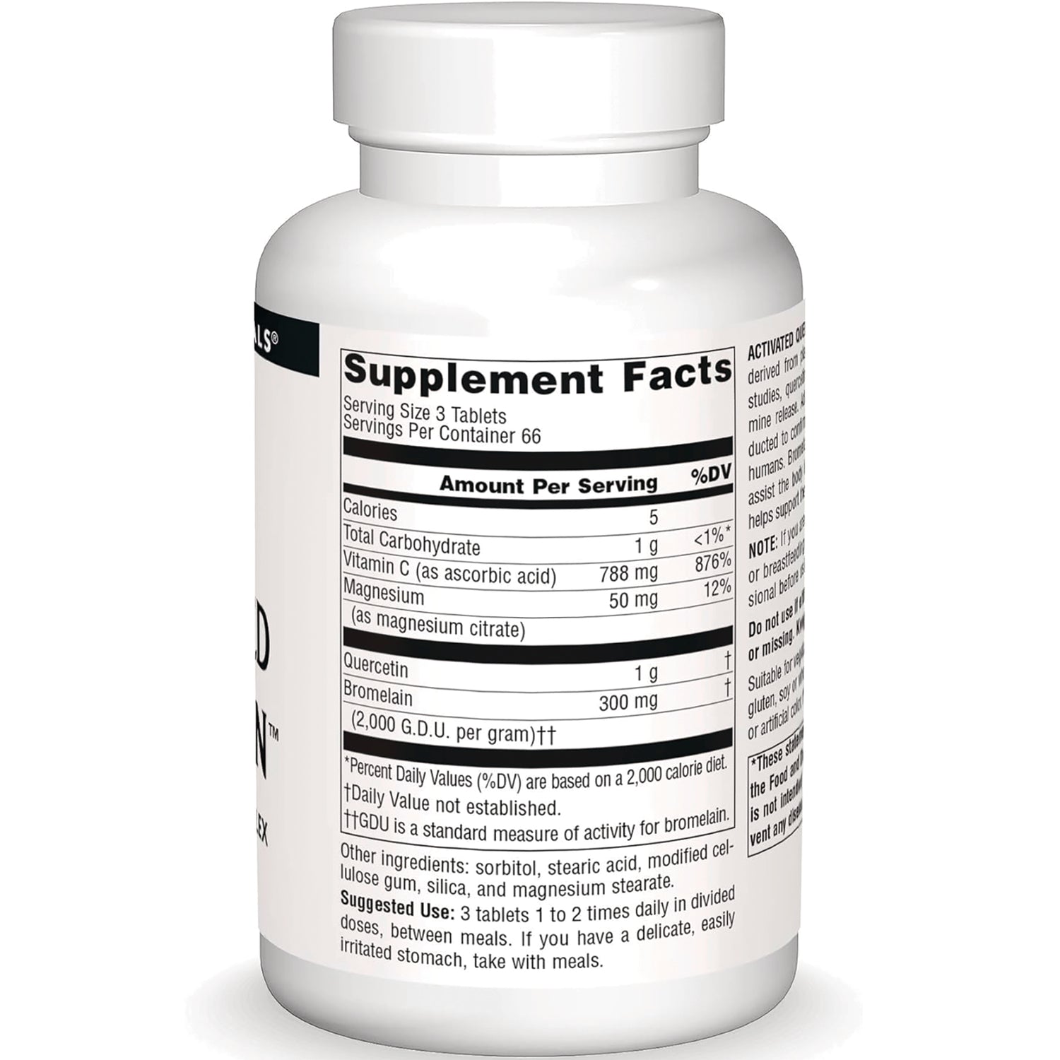 SN608 | Back label with Supplement Facts panel, serving size 3 tablets