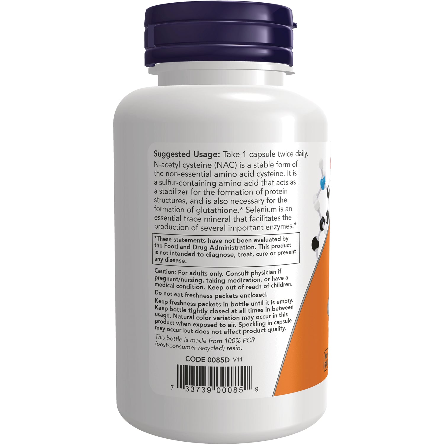 NWF334 | back label of white supplement bottle showing suggested usage, caution text and barcode