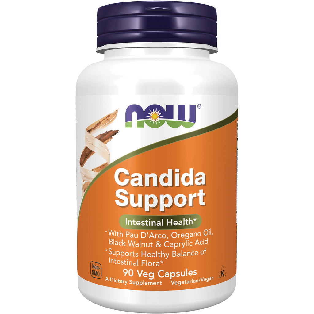 NWF034 | NOW Candida Support bottle with orange label reading Intestinal Health, 90 veg capsules dietary supplement - Thumbnail