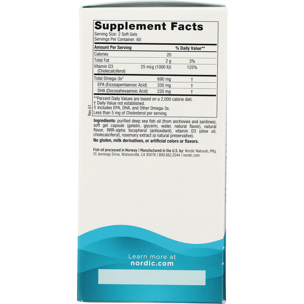 NRN060 | back of supplement box showing Supplement Facts panel, ingredients and nordic.com branding - Thumbnail