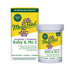 MGF134 | MegaFood Probiotic + Prebiotic Baby & Me 2 box and jar front packaging