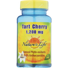 NSL027 | Blue bottle with yellow cap labeled Nature's Life Tart Cherry 1,200 mg supplement, 30 tablets