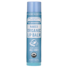 DRB032 | Dr. Bronner's Naked Organic lip balm tube in light blue packaging labeled NAKED ORGANIC LIP BALM and USDA Organic