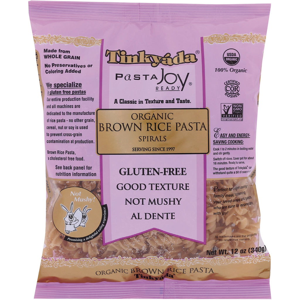 TKY015 | Tinkyada Organic Brown Rice Pasta Spirals, gluten-free, 12 oz front pouch - Thumbnail