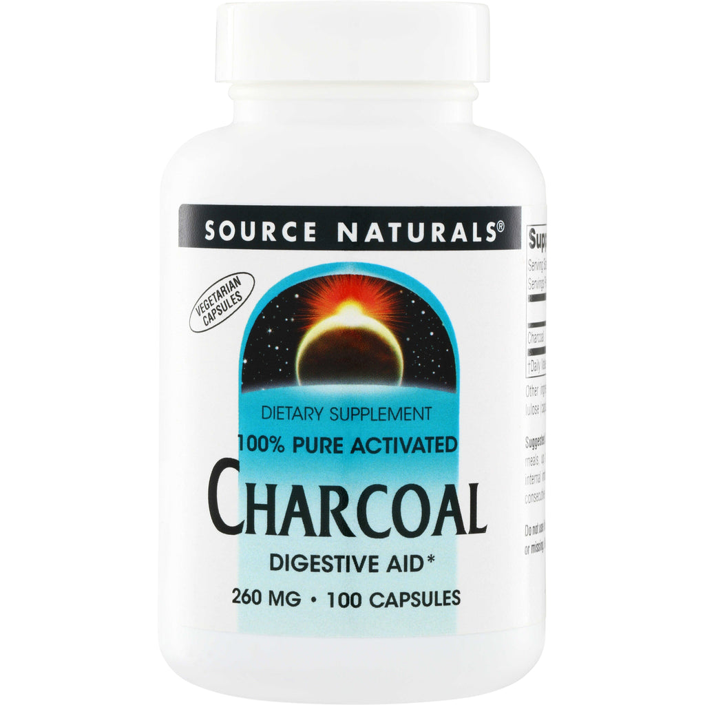 SN434 | Source Naturals 100% Pure Activated Charcoal digestive aid, 260 mg, 100 vegetarian capsules - Thumbnail