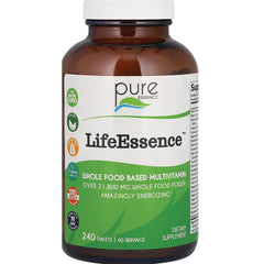 PEL049 | Brown bottle of LifeEssence whole food based multivitamin, 240 tablets, 60 servings