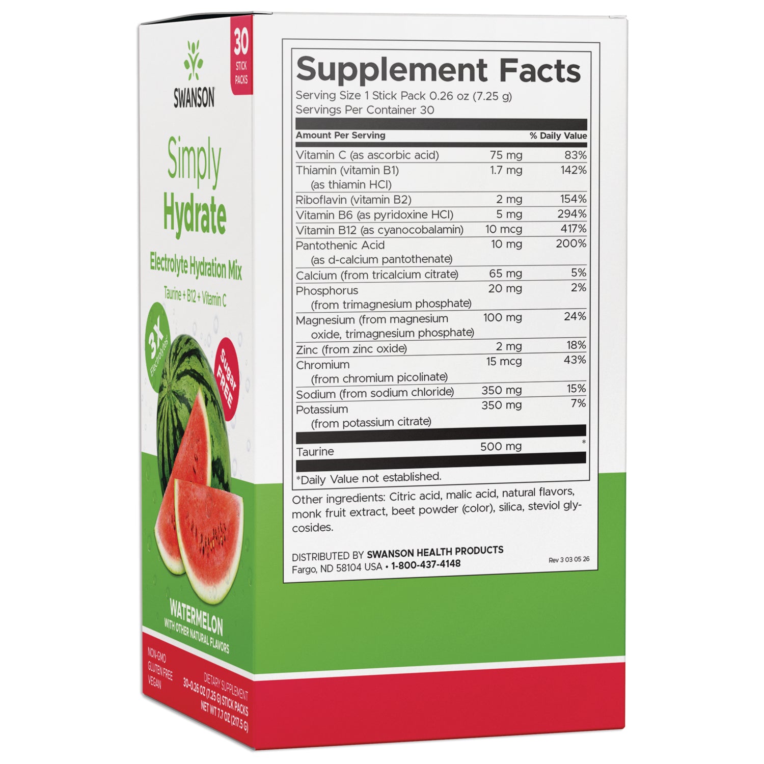 SW1926 | Back label with supplement facts and serving information