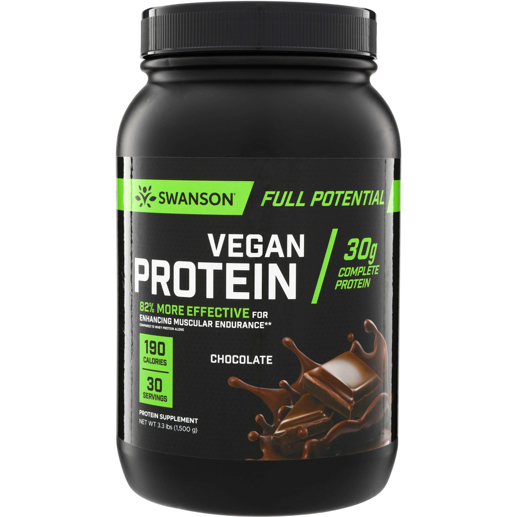 SW1918 | Swanson Full Potential Vegan Protein powder, Chocolate flavor, 30g complete protein, 190 calories, 30 servings - Thumbnail