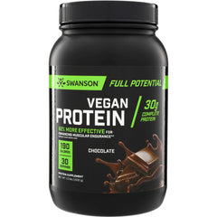 SW1918 | Swanson Full Potential Vegan Protein powder, Chocolate flavor, 30g complete protein, 190 calories, 30 servings