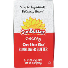SBT009 | SunButter creamy On the Go sunflower butter box with sunflower logo and red and white packaging