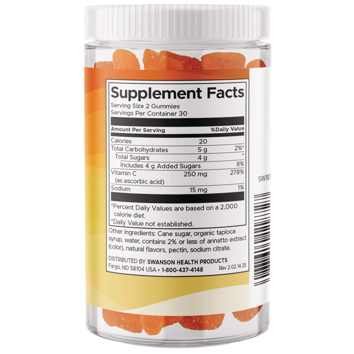 SW1872 | Supplement Facts panel with serving size 2 gummies and nutrition values