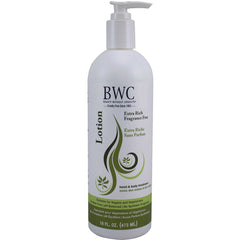 BWC112 | white pump bottle of BWC lotion labeled Extra Rich Fragrance Free 16 FL (473 mL)