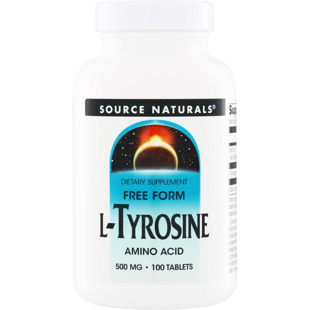 SN429 | Source Naturals Free Form L-Tyrosine amino acid 500 mg, 100 tablets bottle front - Thumbnail