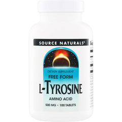 SN429 | Source Naturals Free Form L-Tyrosine amino acid 500 mg, 100 tablets bottle front