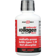 HD006 | front view of HealthDirect aminosculpt collagen tart cherry dietary supplement bottle labeled sugar-free 18 gram