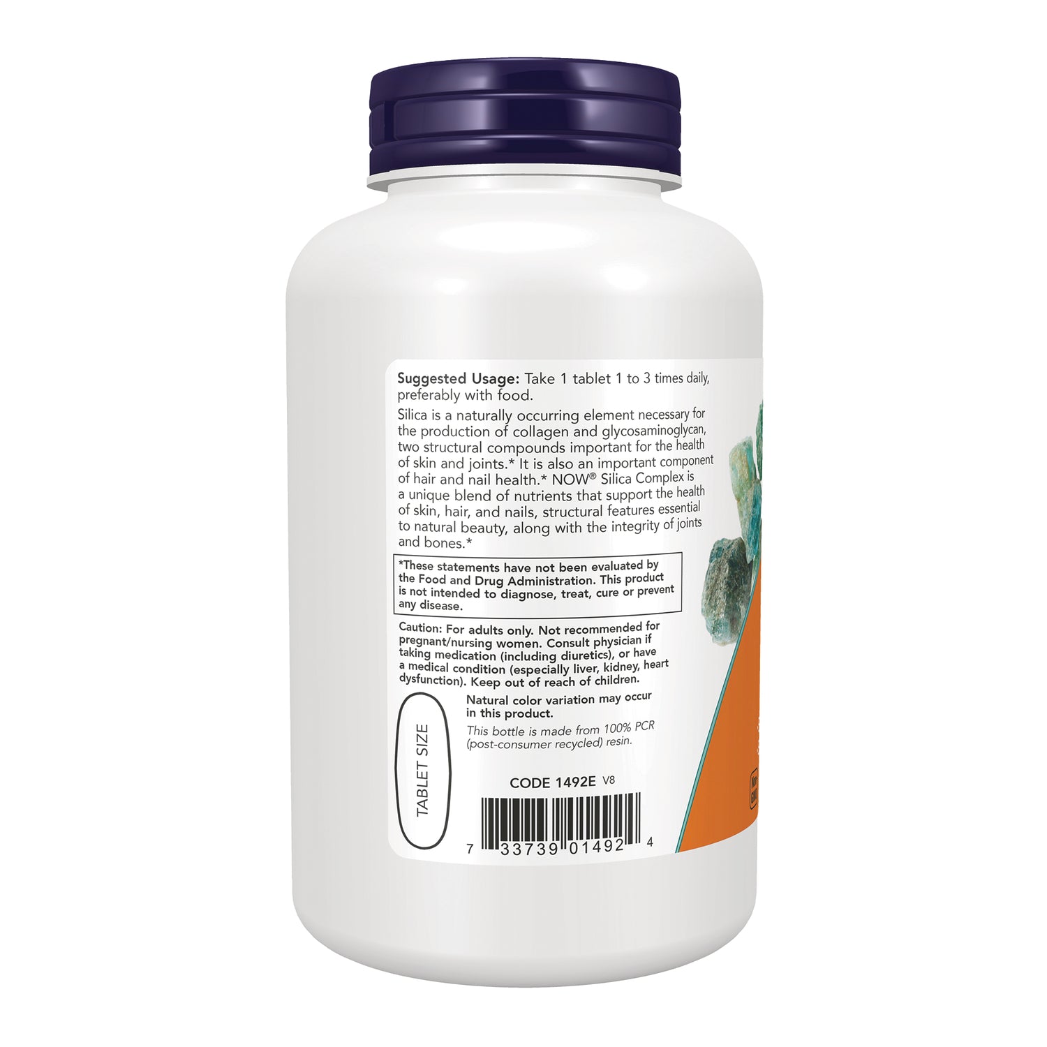 NWF212 | Back of white supplement bottle showing usage directions, caution box and barcode