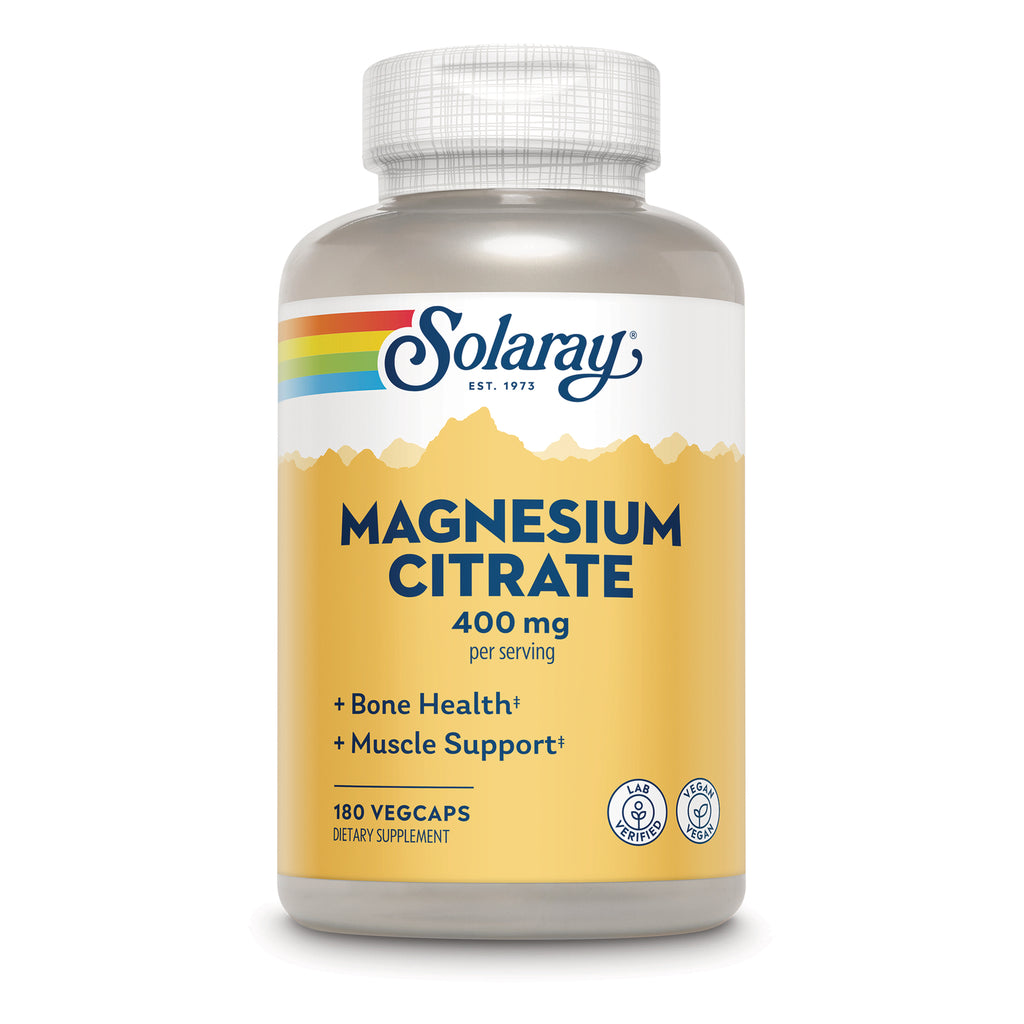 SLR520 | Solaray Magnesium Citrate 400 mg supplement bottle front label, 180 vegcaps - Thumbnail