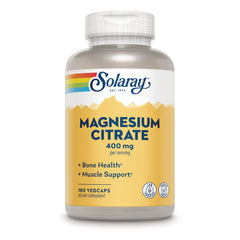 SLR520 | Solaray Magnesium Citrate 400 mg supplement bottle front label, 180 vegcaps
