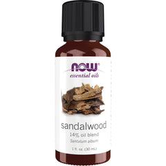 NWF1137 | NOW essential oils sandalwood 14% oil blend 1 fl oz amber bottle with black cap
