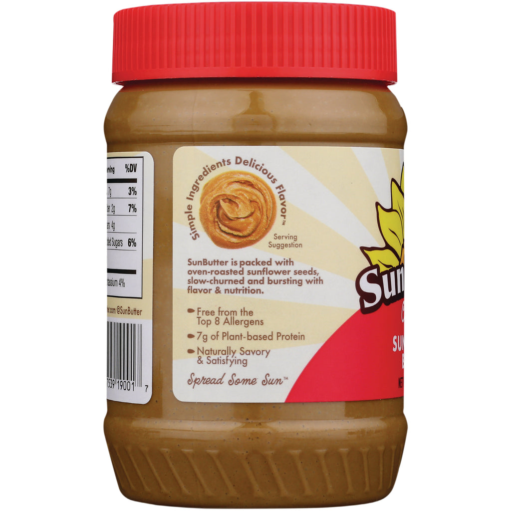 SBT006 | jar side label showing SunButter product infographic listing Free from the Top 8 Allergens and 7g plant-based protein - Thumbnail