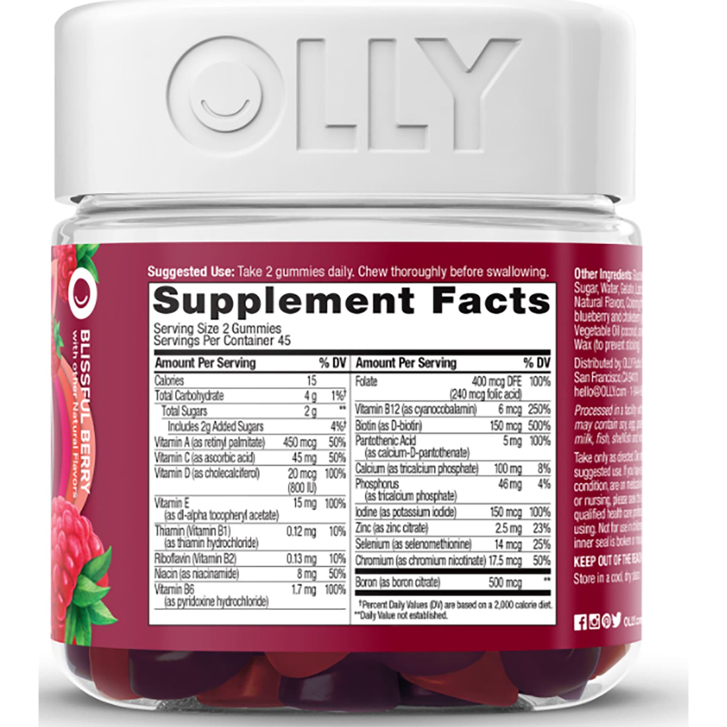 OLY003 | back label with Supplement Facts panel and ingredient text on berry gummy bottle