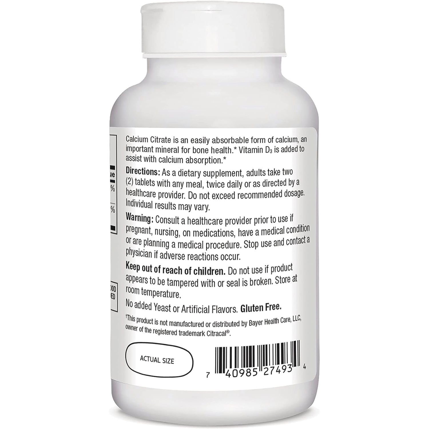 CNT232 | back label of white supplement bottle showing directions, warnings, and barcode