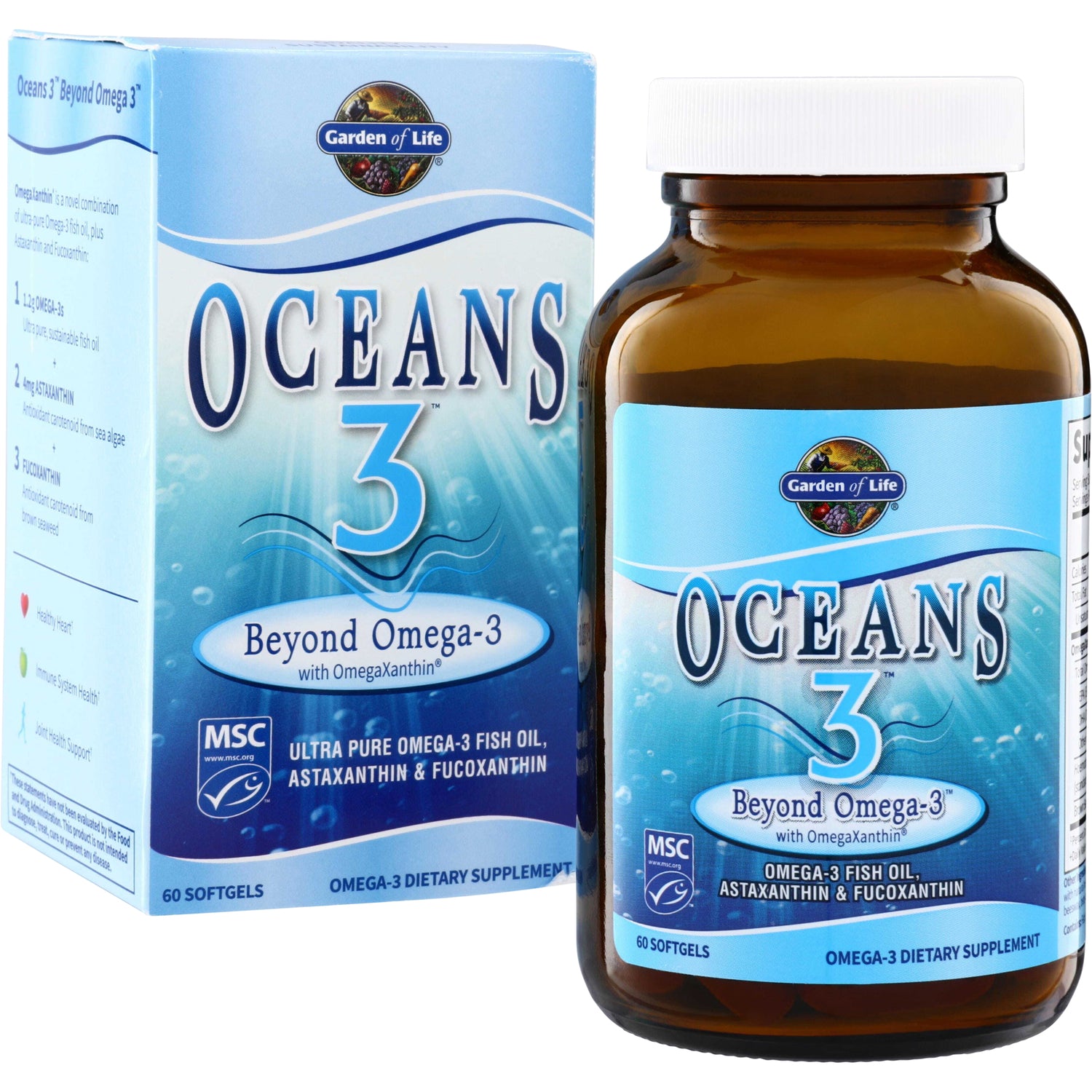 GLF040 | Garden of Life Oceans 3 Beyond Omega-3 bottle and box, 60 softgels
