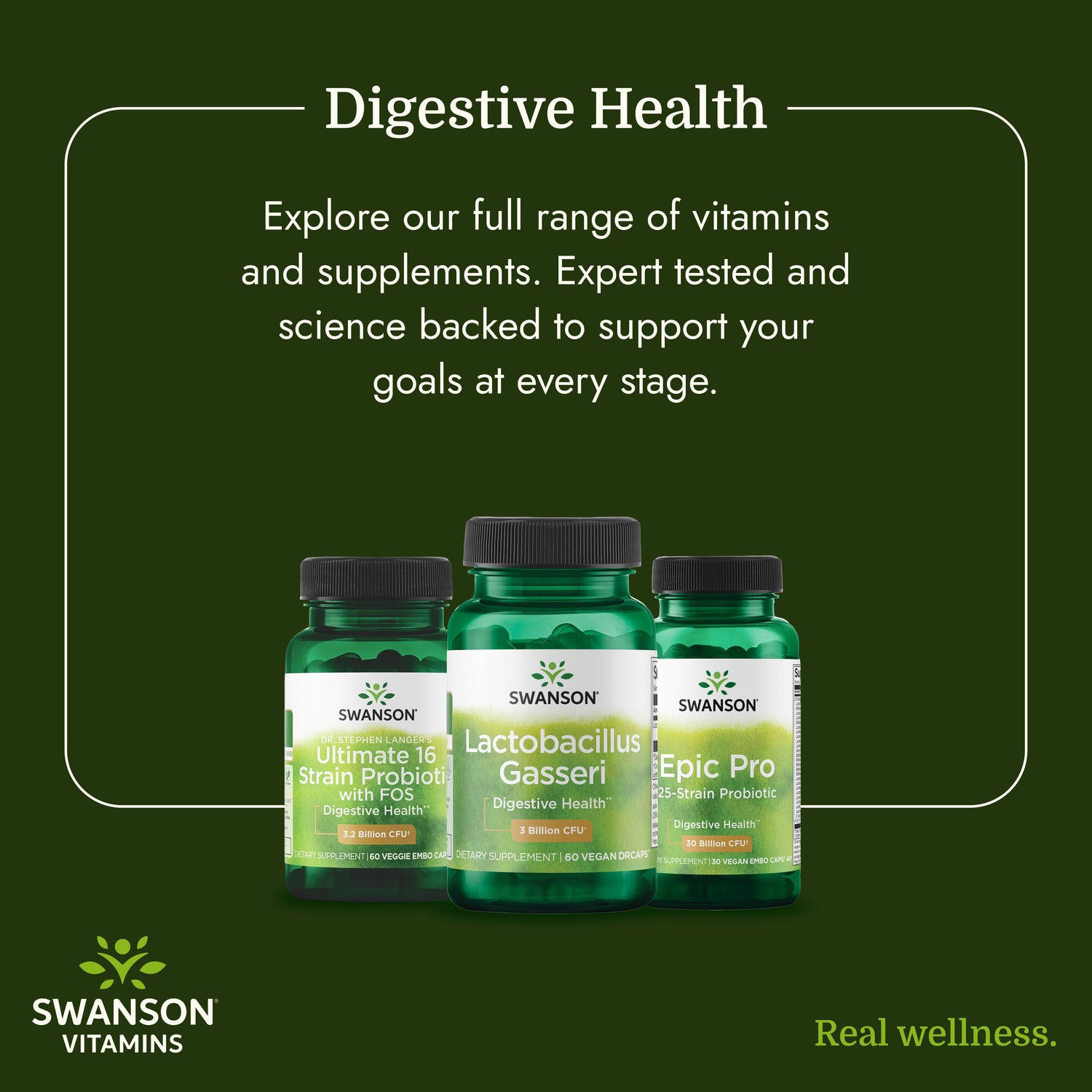 SWA027 | People talking on yoga mats in a park with Swanson Vitamins branding and certification badges