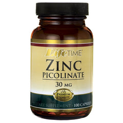 LFT062 | LifeTime Zinc Picolinate 30 mg brown bottle label, dietary supplement 100 capsules