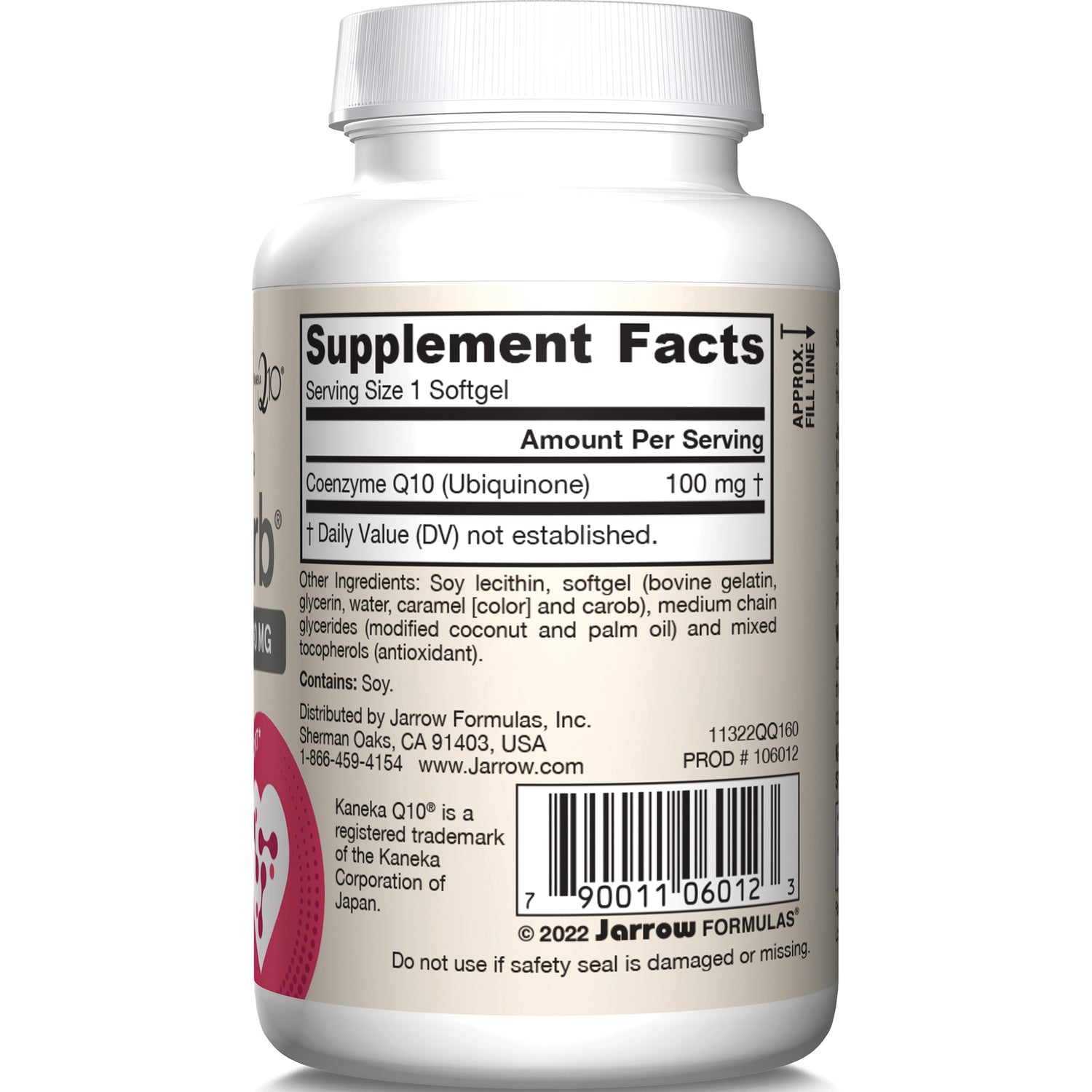 JR037 | Back label of white supplement bottle showing Supplement Facts panel, ingredients and barcode