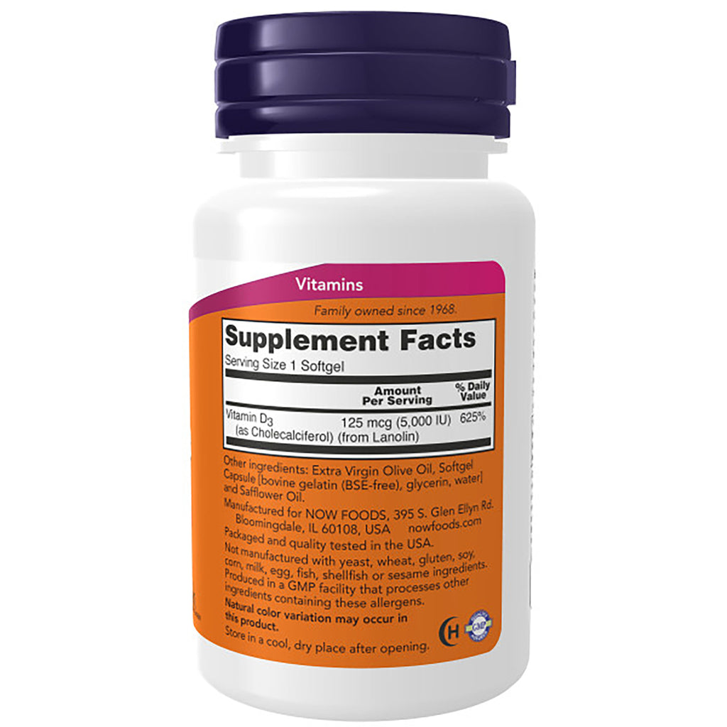NWF182 | bottle back label showing Supplement Facts, ingredients, and directions for vitamin D3 softgel - Thumbnail