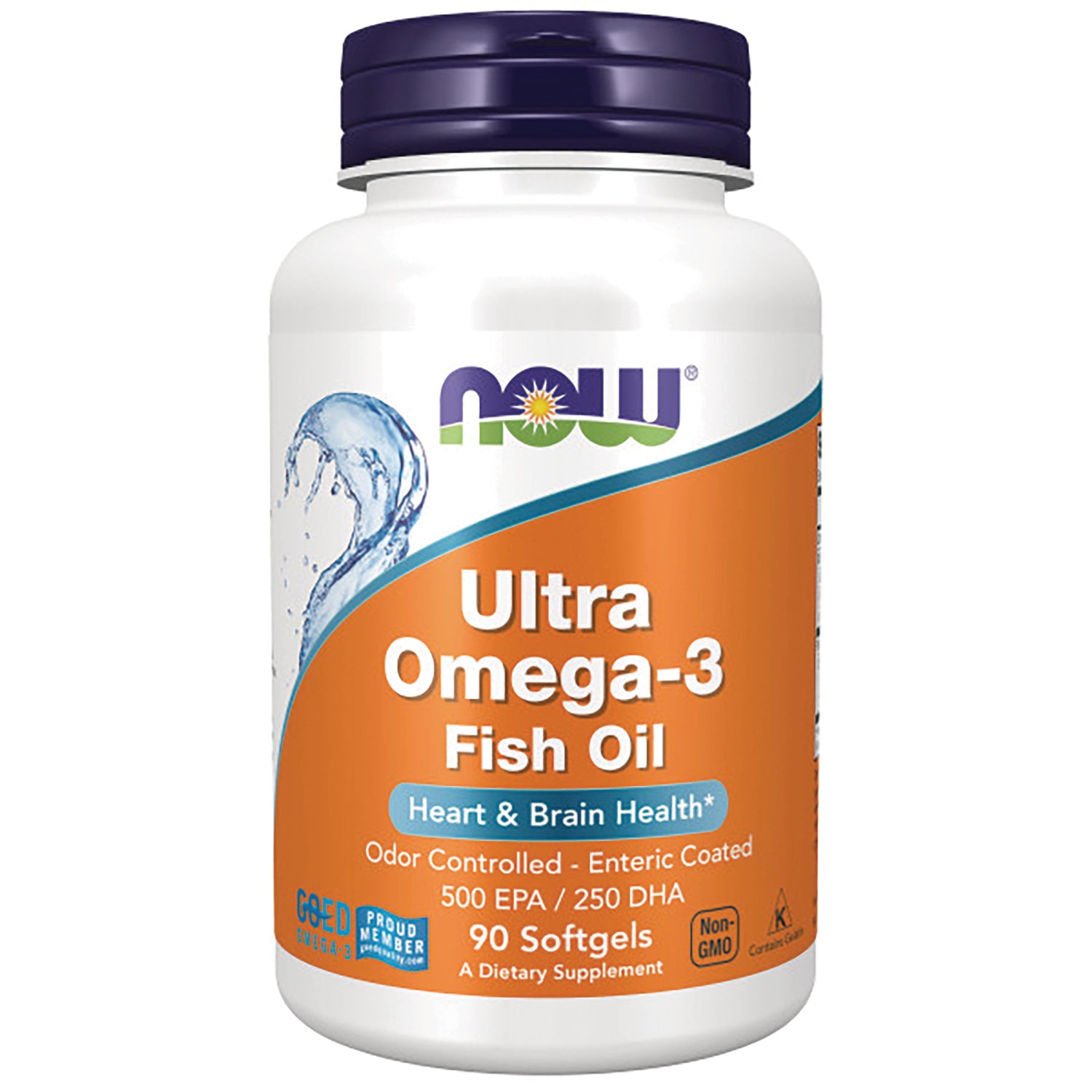 NWF155 | NOW Ultra Omega-3 Fish Oil 90 softgels front bottle label showing Heart & Brain Health